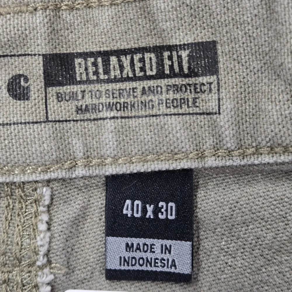 Carhartt Men Pants 40X30 Khaki Carpenter Canvas Rugged Flex Duck Dungaree READ